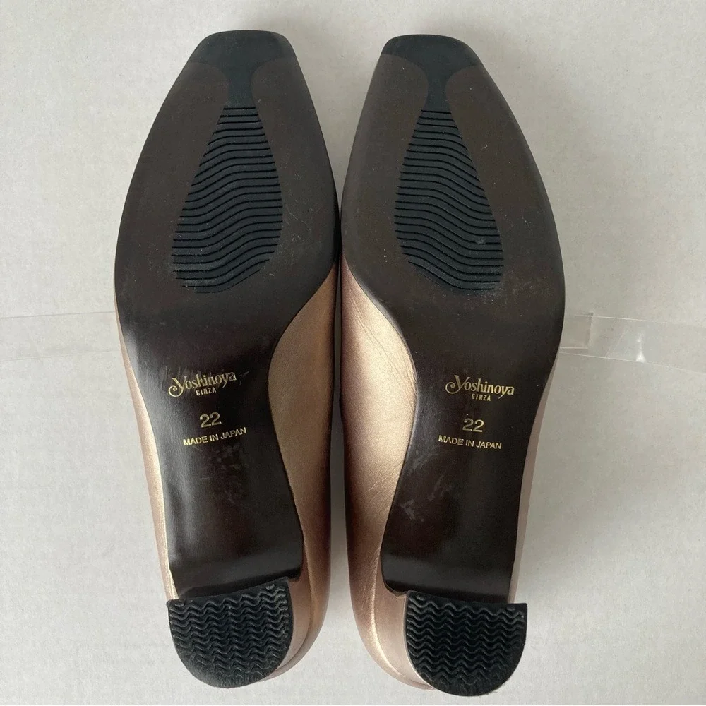 Yoshinoya Ginza‎ Tokyo Rose Gold Metallic Leather Mary Jane Block Heels Japan 22